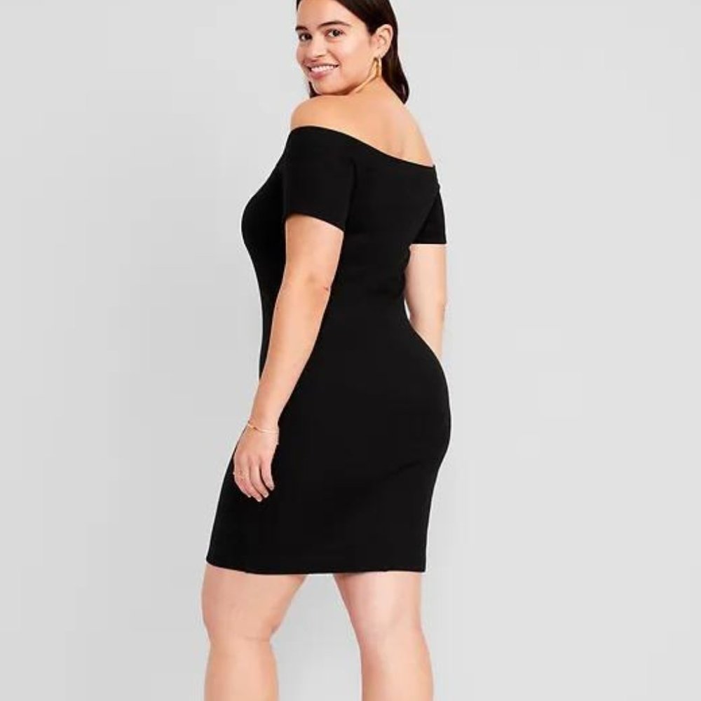 NWT Old Navy Fitted Off-The-Shoulder Rib-Knit Mini Dress for Women - Picture 2 of 6